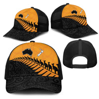 Australia New Zealand Rugby Mesh Trucker Cap Gold Aboriginal Wallabies and Maori Black Fern LT9 - Polynesian Pride