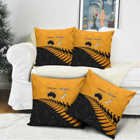 Australia New Zealand Rugby Pillow Cover Gold Aboriginal Wallabies and Maori Black Fern - Polynesian Pride