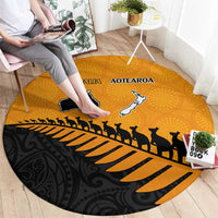 Australia New Zealand Rugby Round Carpet Gold Aboriginal Wallabies and Maori Black Fern - Polynesian Pride