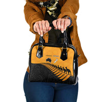 Australia New Zealand Rugby Shoulder Handbag Gold Aboriginal Wallabies and Maori Black Fern - Polynesian Pride
