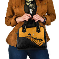 Australia New Zealand Rugby Shoulder Handbag Gold Aboriginal Wallabies and Maori Black Fern - Polynesian Pride