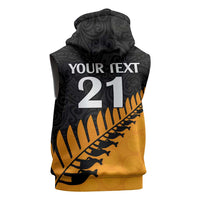 Australia New Zealand Rugby Sleeveless Zip Hoodie Gold Aboriginal Wallabies and Maori Black Fern - Polynesian Pride