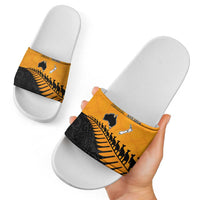 Australia New Zealand Rugby Slide Sandals Gold Aboriginal Wallabies and Maori Black Fern - Polynesian Pride