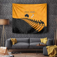 Australia New Zealand Rugby Tapestry Gold Aboriginal Wallabies and Maori Black Fern - Polynesian Pride