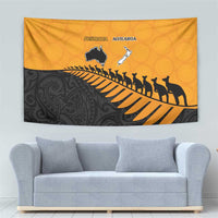 Australia New Zealand Rugby Tapestry Gold Aboriginal Wallabies and Maori Black Fern - Polynesian Pride