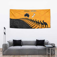 Australia New Zealand Rugby Tapestry Gold Aboriginal Wallabies and Maori Black Fern - Polynesian Pride
