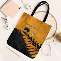Australia New Zealand Rugby Tote Bag Gold Aboriginal Wallabies and Maori Black Fern - Polynesian Pride