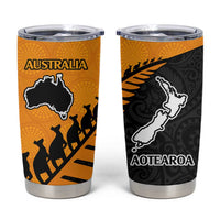 Australia New Zealand Rugby Tumbler Cup Gold Aboriginal Wallabies and Maori Black Fern - Polynesian Pride