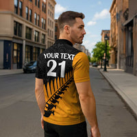 Australia New Zealand Rugby Zipper Polo Shirt Gold Aboriginal Wallabies and Maori Black Fern - Polynesian Pride