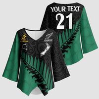 Australia New Zealand Rugby Kimono Sleeve Blouse Green Aboriginal Wallabies and Maori Black Fern - Polynesian Pride