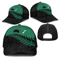Australia New Zealand Rugby Mesh Trucker Cap Green Aboriginal Wallabies and Maori Black Fern LT9 - Polynesian Pride