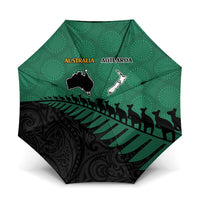 Australia New Zealand Rugby Umbrella Green Aboriginal Wallabies and Maori Black Fern - Polynesian Pride