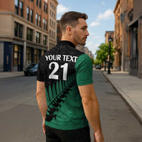 Australia New Zealand Rugby Zipper Polo Shirt Green Aboriginal Wallabies and Maori Black Fern - Polynesian Pride