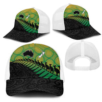 Australia New Zealand Rugby Mesh Trucker Cap Gradient Aboriginal Wallabies and Maori Black Fern LT9 - Polynesian Pride