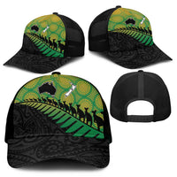 Australia New Zealand Rugby Mesh Trucker Cap Gradient Aboriginal Wallabies and Maori Black Fern - Polynesian Pride