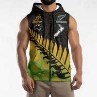 Australia New Zealand Rugby Custom Sleeveless Zip Hoodie Gradient Aboriginal Wallabies and Maori Black Fern LT9 - Polynesian Pride