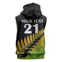 Australia New Zealand Rugby Sleeveless Zip Hoodie Gradient Aboriginal Wallabies and Maori Black Fern LT9
