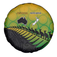 Australia New Zealand Rugby Spare Tire Cover Gradient Aboriginal Wallabies and Maori Black Fern - Polynesian Pride