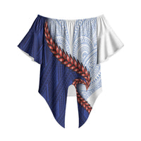 Ula Fala Red Samoa Chief Off Shoulder Wrap Waist Top Samoan Art Black Tribal LT9 Blue - Polynesian Pride