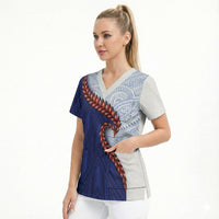Ula Fala Red Samoa Chief Scrub Top Samoan Art Black Tribal
