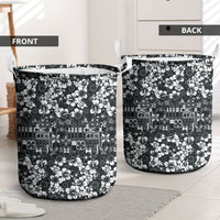Black Hawaiian Tapa Tribal Hibiscus Laundry Basket