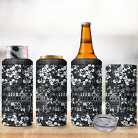 Black Hawaiian Tapa Tribal Hibiscus 4 in 1 Can Cooler Tumbler