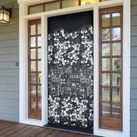 Black Hawaiian Tapa Tribal Hibiscus Door Cover
