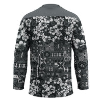 Black Hawaiian Tapa Tribal Hibiscus Hockey Jersey