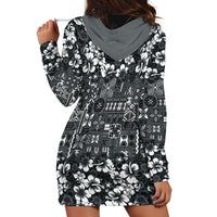Black Hawaiian Tapa Tribal Hibiscus Hoodie Dress
