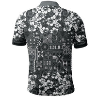Black Hawaiian Tapa Tribal Hibiscus Polo Shirt