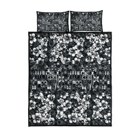 Black Hawaiian Tapa Tribal Hibiscus Quilt Bed Set