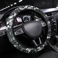 Black Hawaiian Tapa Tribal Hibiscus Steering Wheel Cover