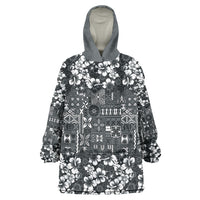 Black Hawaiian Tapa Tribal Hibiscus Wearable Blanket Hoodie