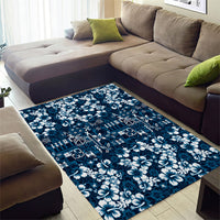 Blue Hawaiian Tapa Tribal Hibiscus Area Rug