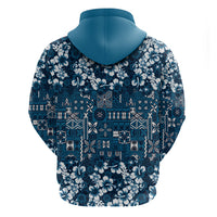 Blue Hawaiian Tapa Tribal Hibiscus Hoodie