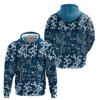 Blue Hawaiian Tapa Tribal Hibiscus Hoodie