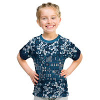 Blue Hawaiian Tapa Tribal Hibiscus Kid T Shirt