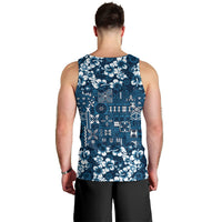 Blue Hawaiian Tapa Tribal Hibiscus Men Tank Top