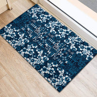 Blue Hawaiian Tapa Tribal Hibiscus Rubber Doormat