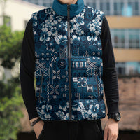 Blue Hawaiian Tapa Tribal Hibiscus Sleeveless Puffer Jacket LT9 - Polynesian Pride