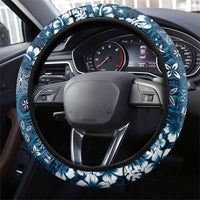 Blue Hawaiian Tapa Tribal Hibiscus Steering Wheel Cover