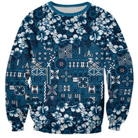 Blue Hawaiian Tapa Tribal Hibiscus Sweatshirt