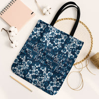 Blue Hawaiian Tapa Tribal Hibiscus Tote Bag LT9 Black Strap One Size Blue - Polynesian Pride