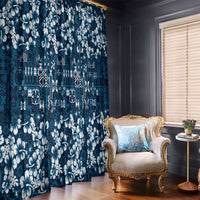 Blue Hawaiian Tapa Tribal Hibiscus Window Curtain
