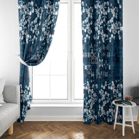 Blue Hawaiian Tapa Tribal Hibiscus Window Curtain