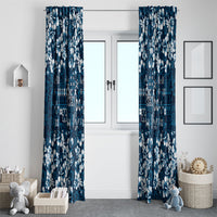 Blue Hawaiian Tapa Tribal Hibiscus Window Curtain