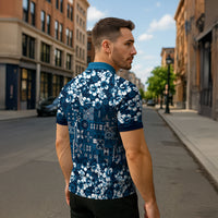 Blue Hawaiian Tapa Tribal Hibiscus Zipper Polo Shirt LT9 - Polynesian Pride