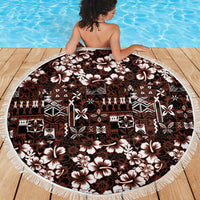 Burgundy Hawaiian Tapa Tribal Hibiscus Beach Blanket