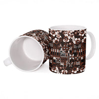 Burgundy Hawaiian Tapa Tribal Hibiscus Ceramic Mug