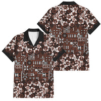 Burgundy Hawaiian Tapa Tribal Hibiscus Family Matching Long Sleeve Bodycon Dress and Hawaiian Shirt